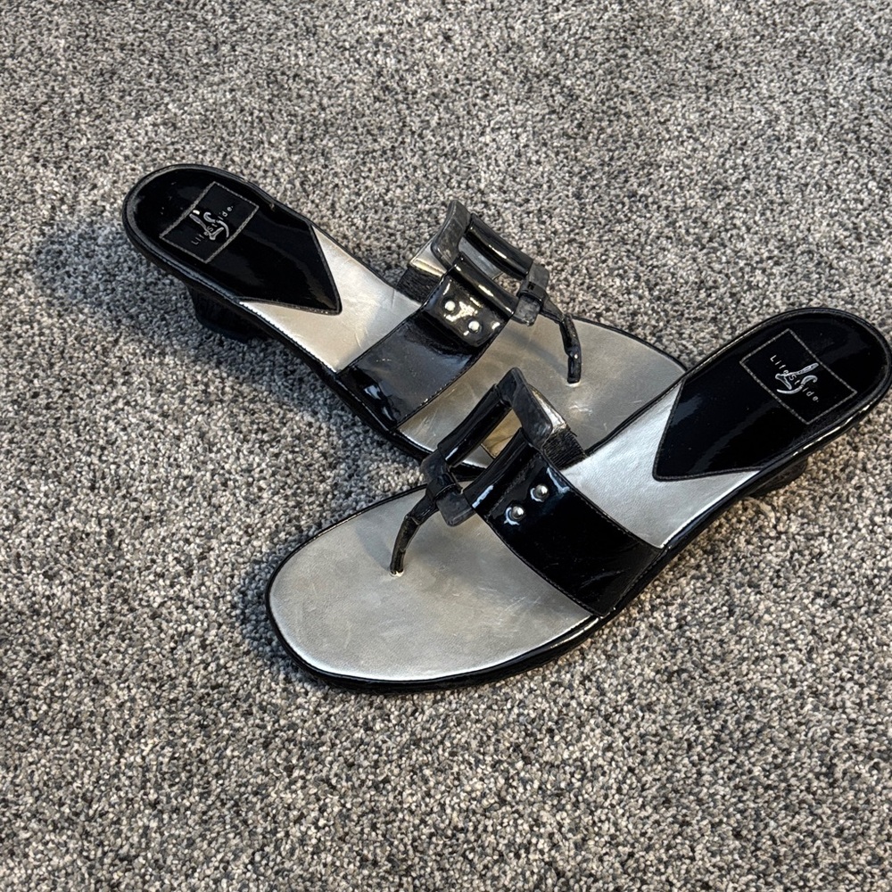 Life Stride Black and Silver Women's Sandals